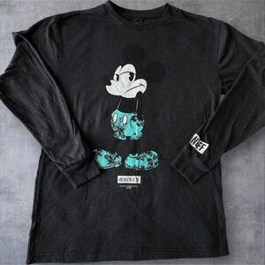 Disney Neff Mickey Mouse Long Sleeve Shirt Medium Gray Floral Graphic